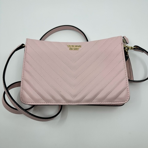 Victoria's Secret Handbags - Victoria's Secret Pink Quilted Crossbody Bag with Gold Logo